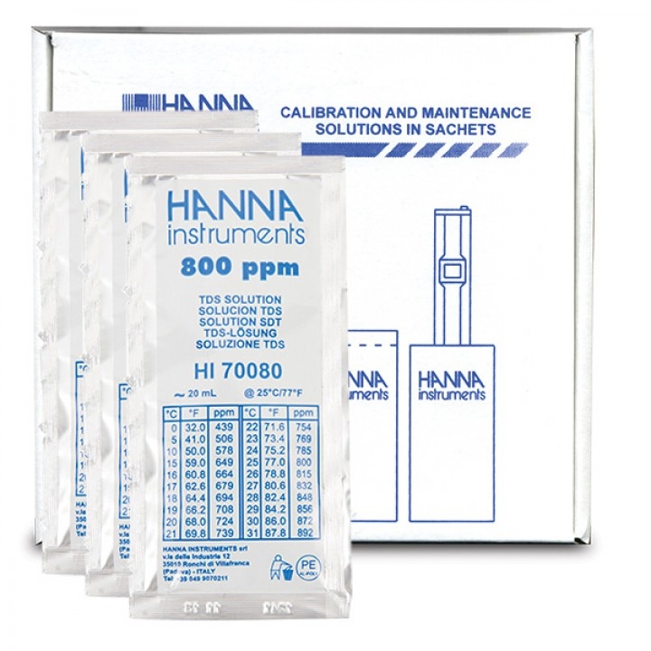 Dung Dịch Hiệu Chuẩn TDS HI70080P (800 mg/L, Hộp 25 gói 20mL)