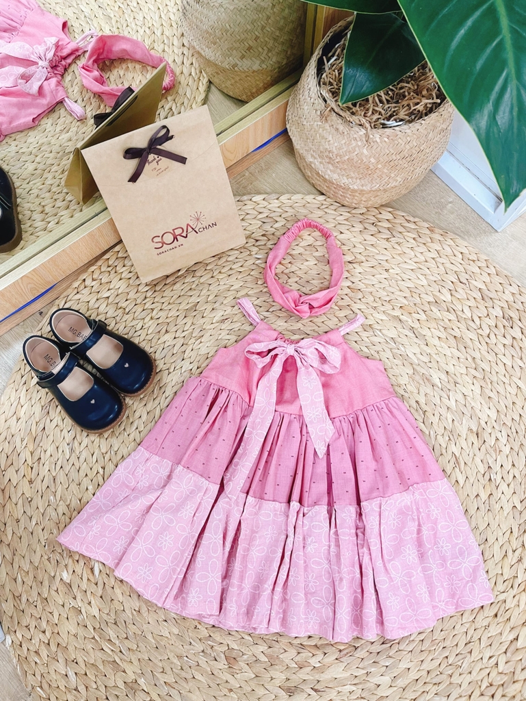 Váy đầm maxi đi biển hoa cam hồng cho bé gái - Tìm Voucher