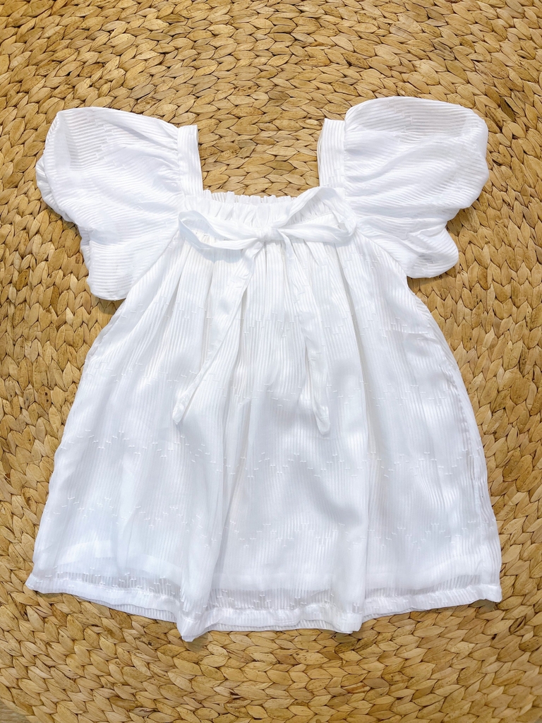 M183 - Váy Đầm Bé Gái Babydoll Màu Trắng Voan Cổ Vuông Bèo Nơ Ngực SORA CHAN
