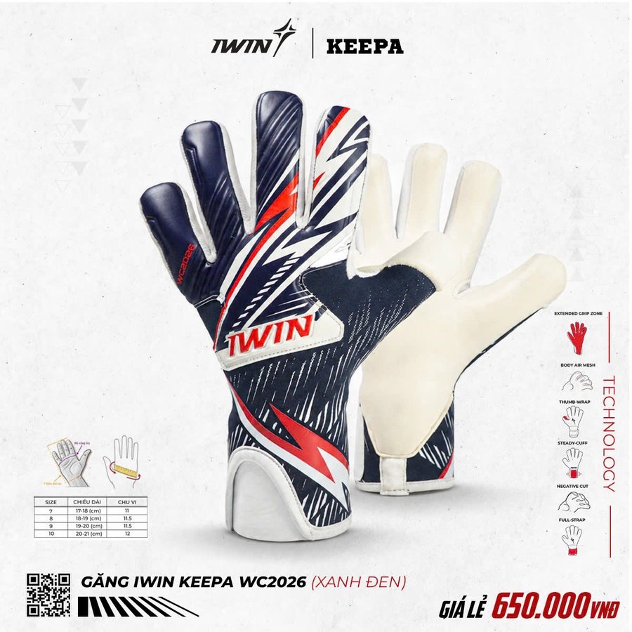 Găng Tay Thủ Môn iWin Keepa WC2026Xanh Đen