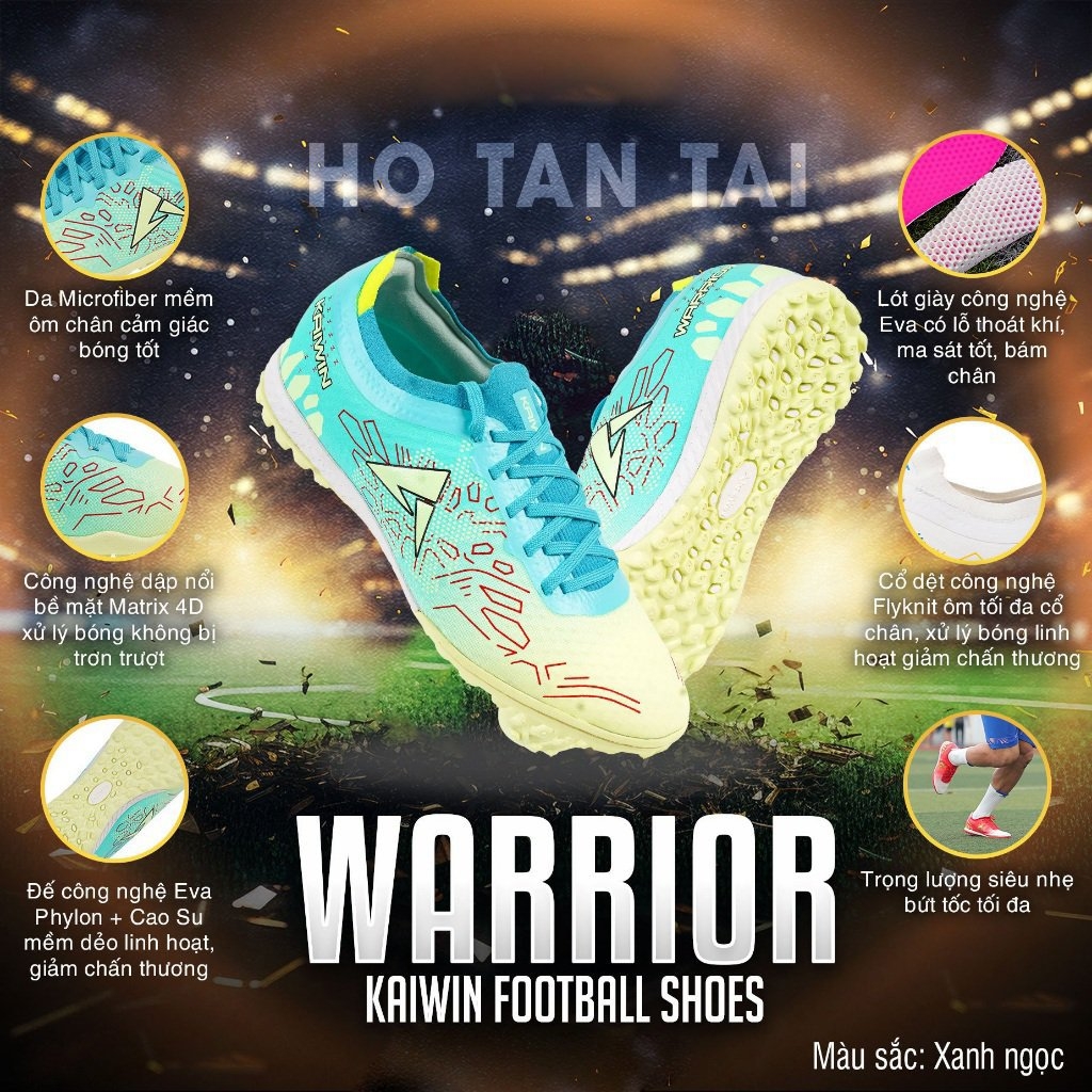 Giày Đá Bóng Warrior Bé TF Xanh Ngọc