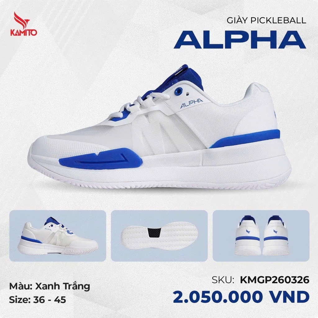 Giày Pickleball Kamito Alpha - Trắng Xanh