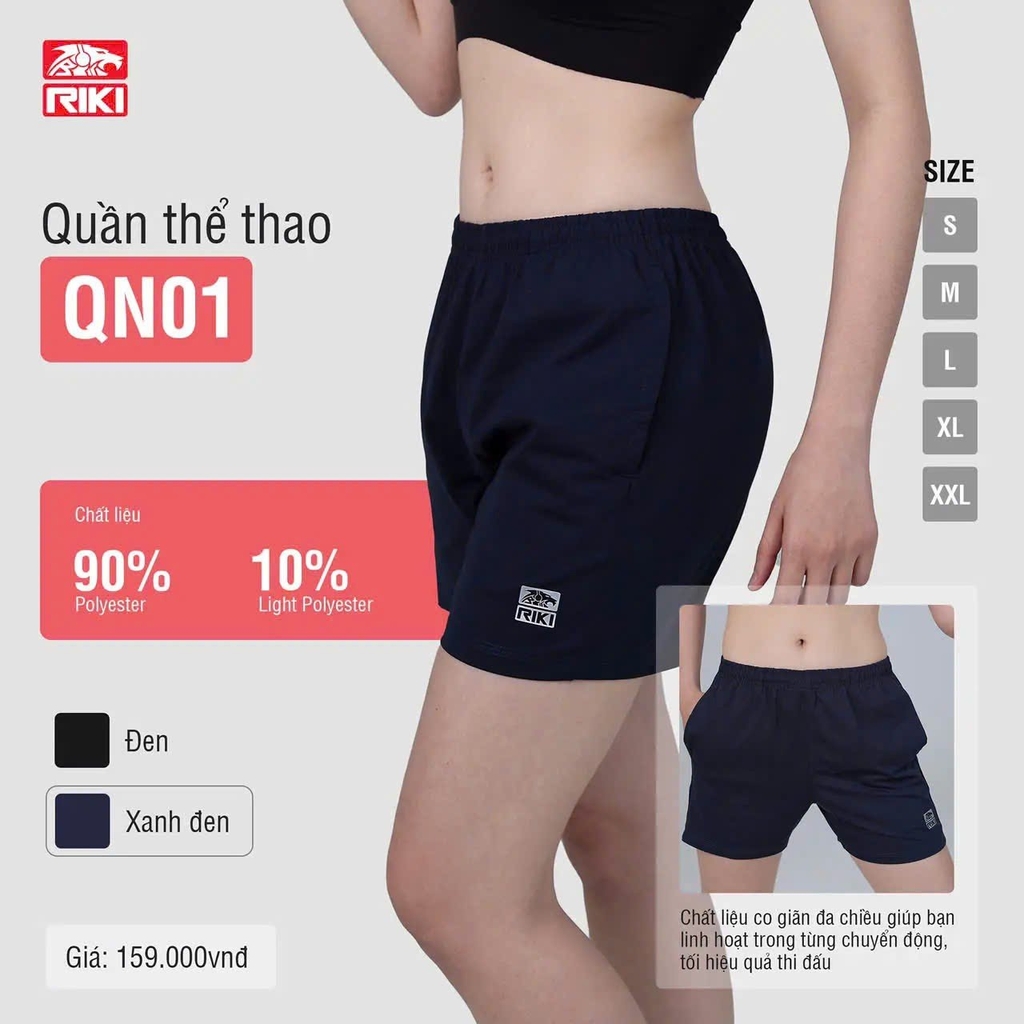 Quần thể thao riki QS01 Nữ (Đen - Xanh Đen)