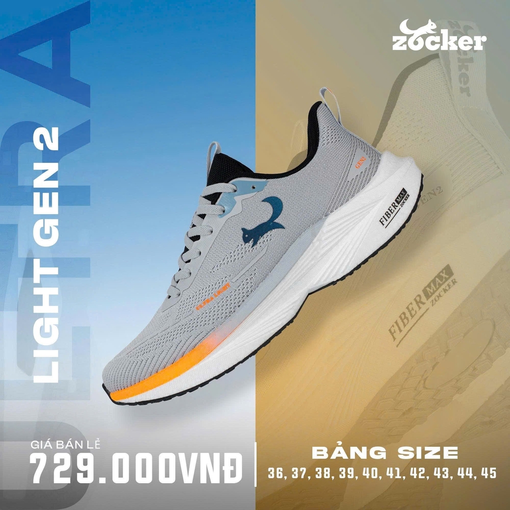 Giày Chạy Bộ Zocker Ultra Light Gen 2 Xám