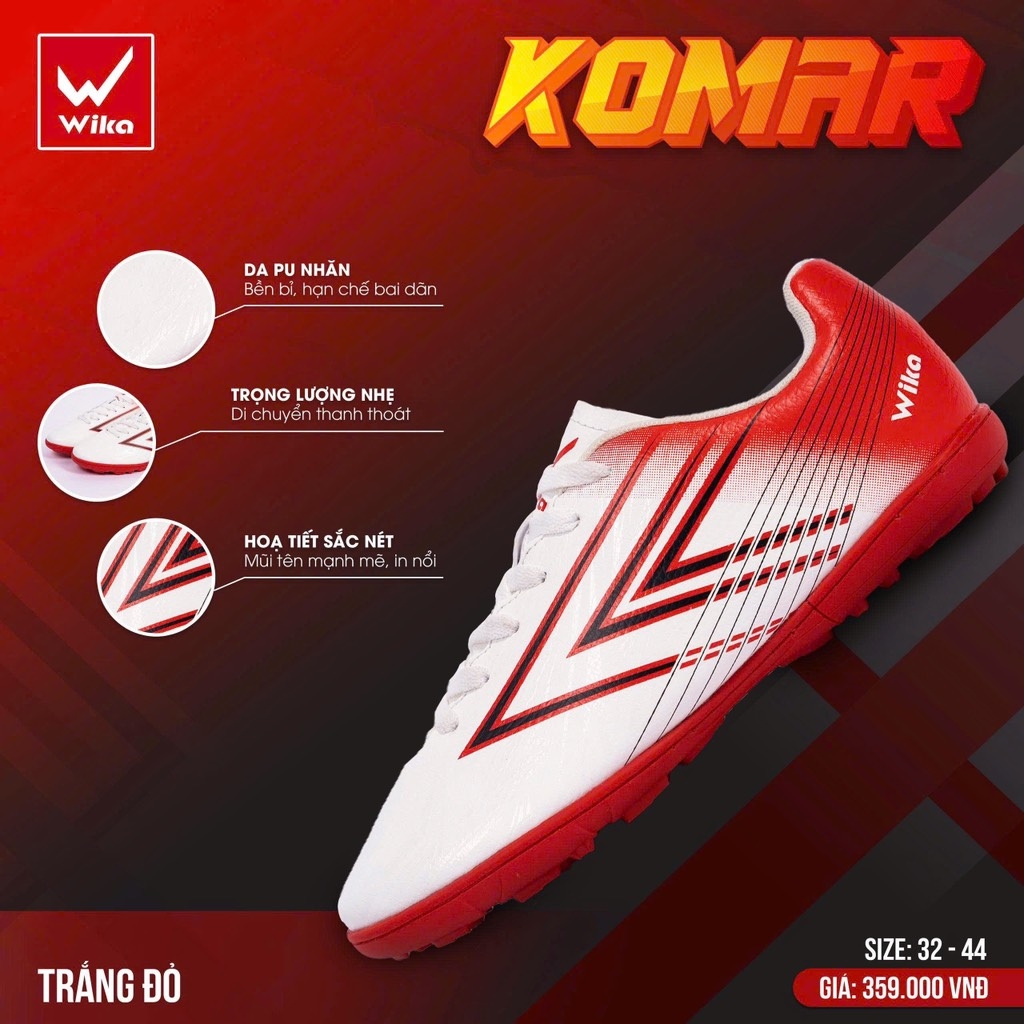 Giày đá bóng Wika Komar - Trắng đỏ
