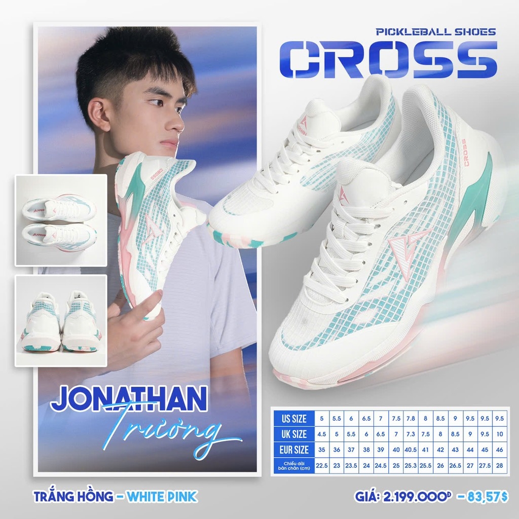 Giày thể thao Pickleball Kaiwin Cross - Trắng hồng