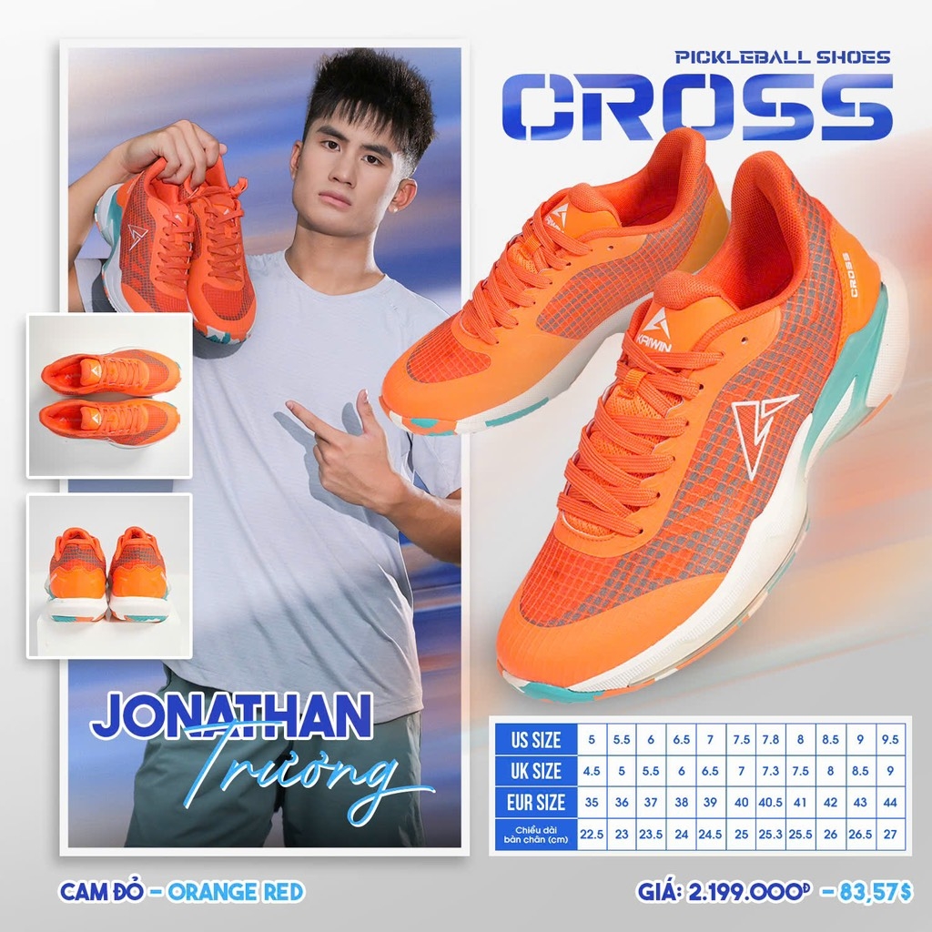 Giày thể thao Pickleball Kaiwin Cross -Cam Đỏ