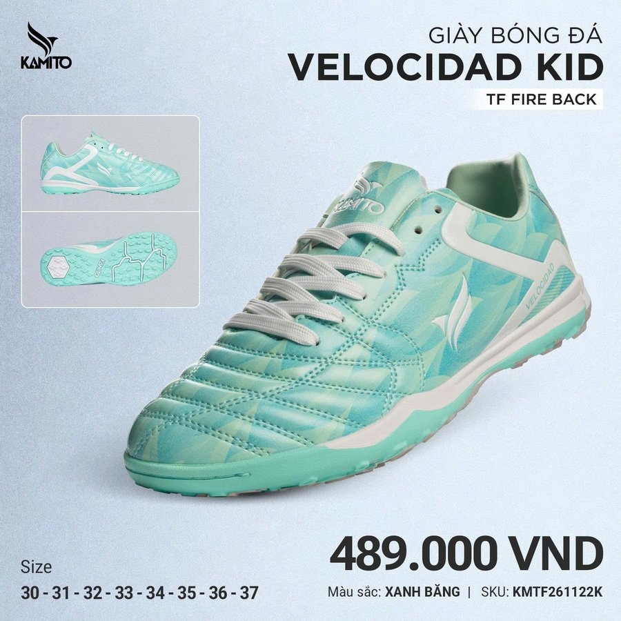 Giày Đá Bóng Kamito Velocidad Fireback Play TF Bé - Xanh