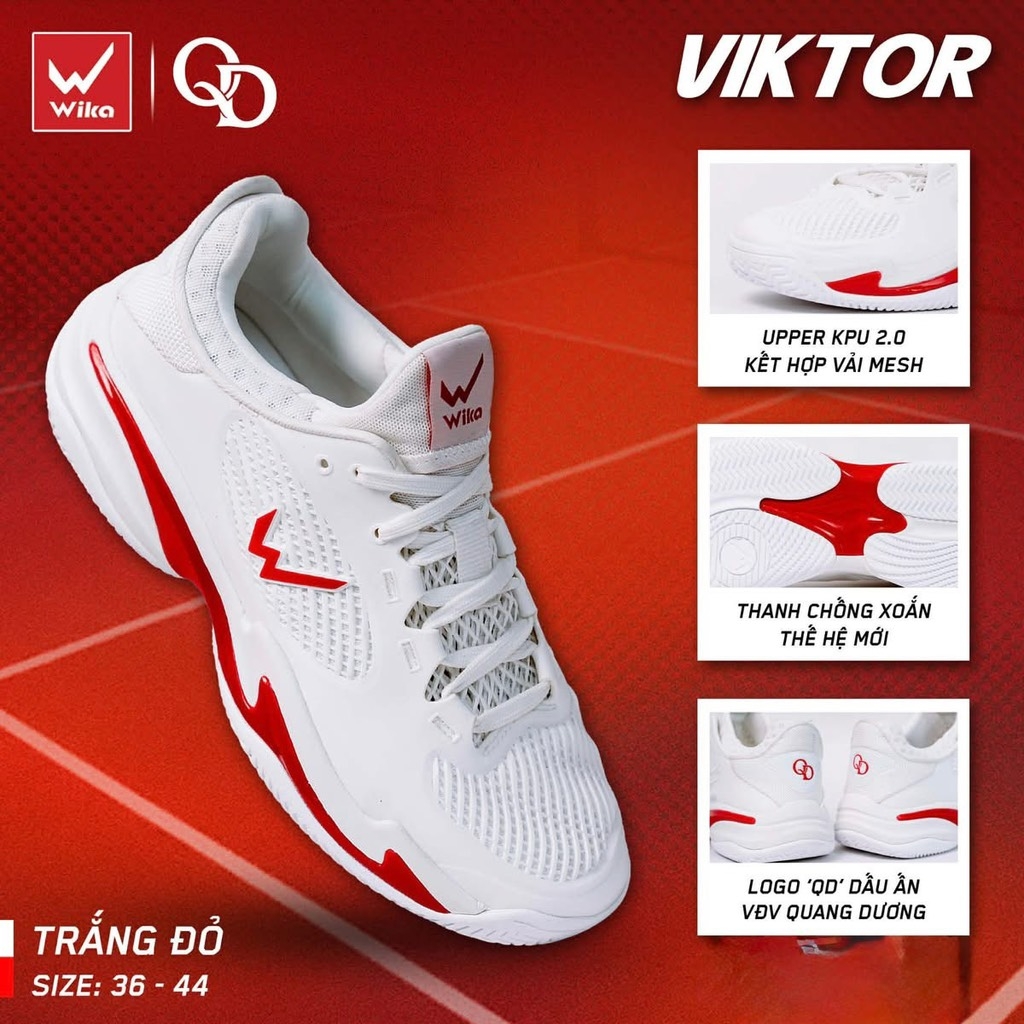 Giày Thể Thao Pickleball Viktor - Trắng đỏ