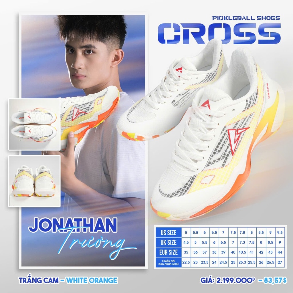 Giày thể thao Pickleball Kaiwin Cross - Trắng Cam