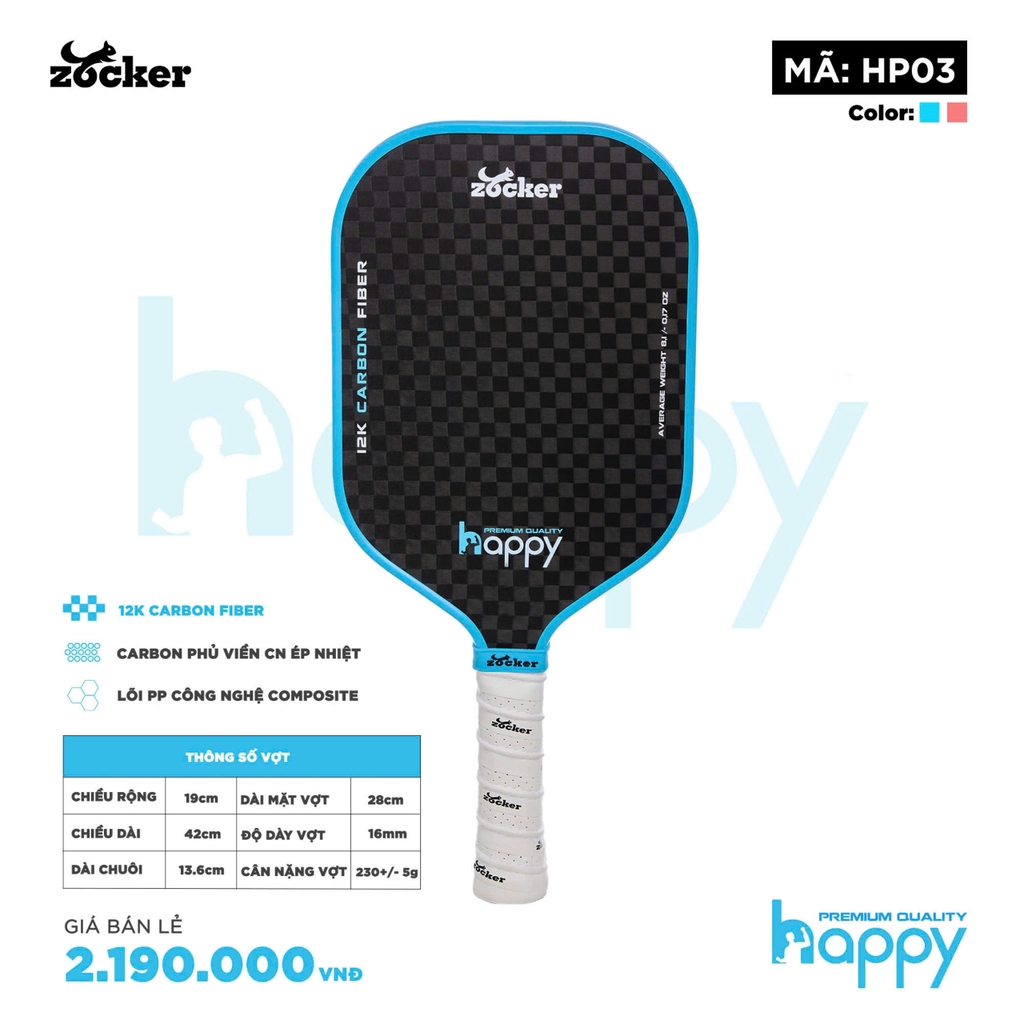 Vợt Pickleball Zocker Happy HP3 Premium Quality