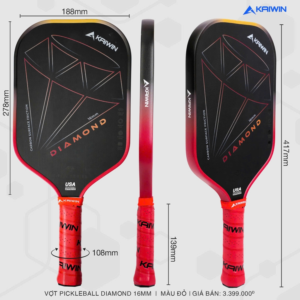 Vợt Pickleball Kaiwin Diamond Đỏ