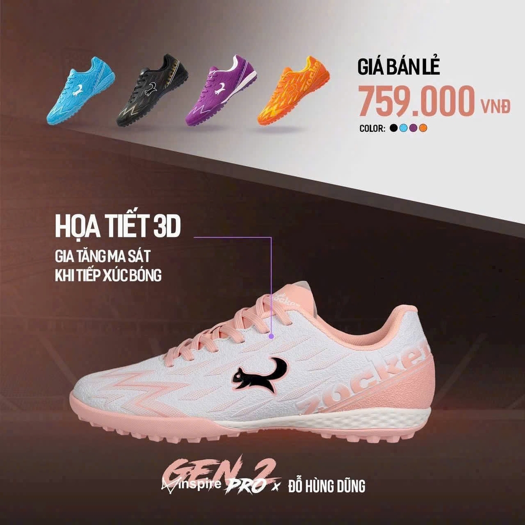 Giày Đá Bóng Zocker Inspire Pro Gen 2 Hồng