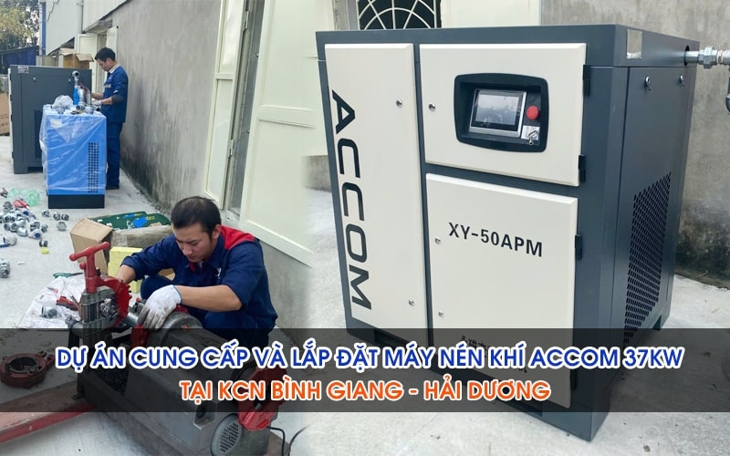 Lắp Đặt Máy Nén Khí EAS 37kW Cho Xưởng Sản Xuất Thiết Bị Chiếu Sáng Tại KCN Bình Giang, Hải Dương
