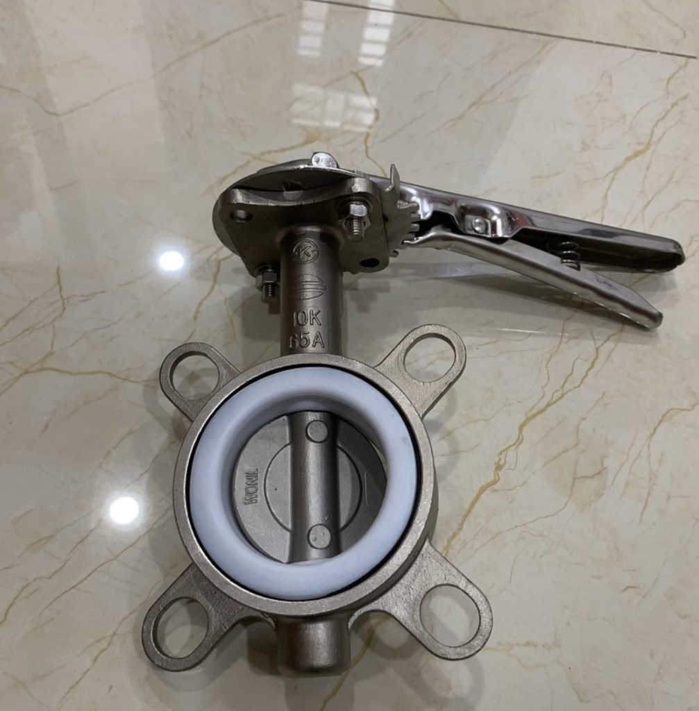 Van bướm inox 304 tay gạt kiểu wafer lót gioăng Teflon Wonil