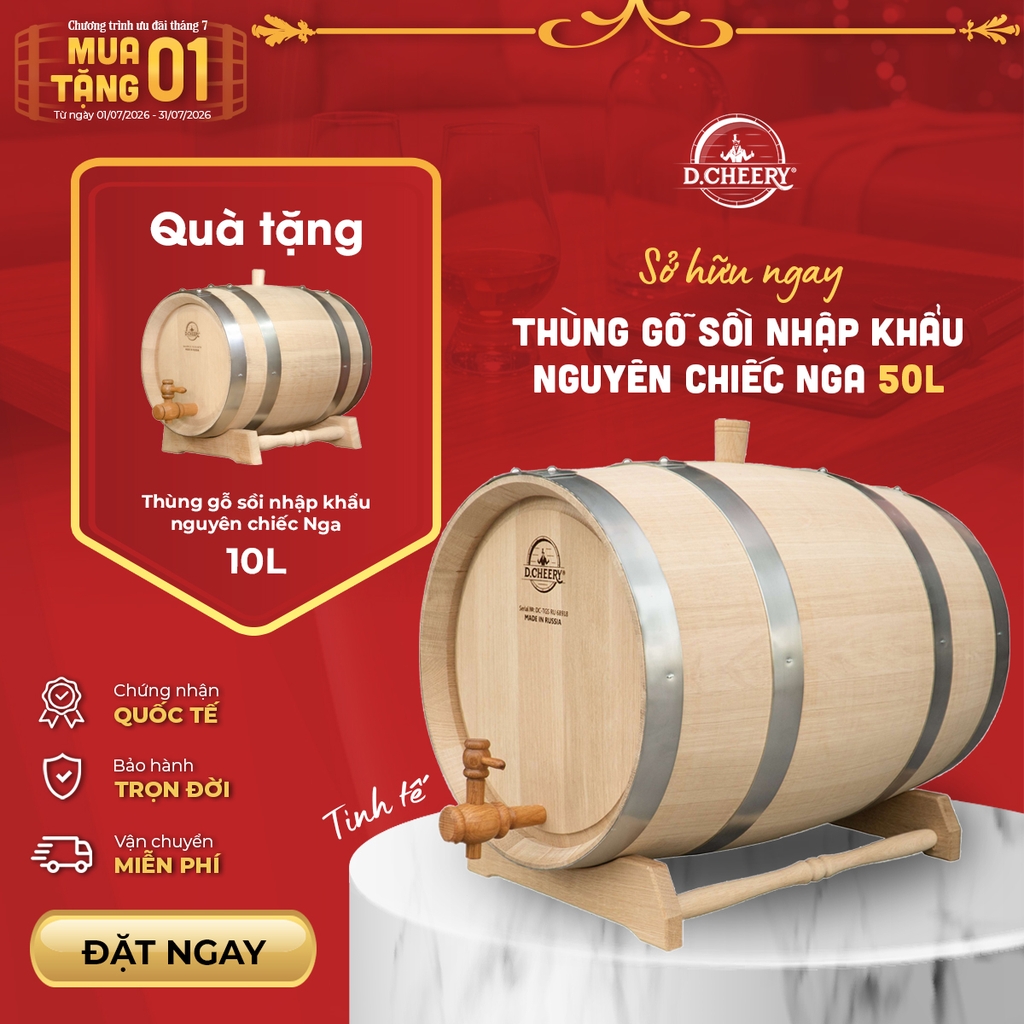 Thùng gỗ sồi nhập khẩu nguyên chiếc Nga 50L