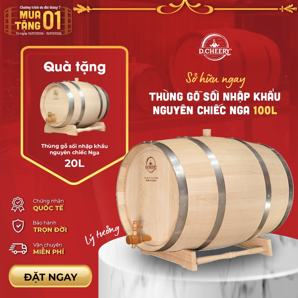 Thùng gỗ sồi nhập khẩu nguyên chiếc Nga 100L