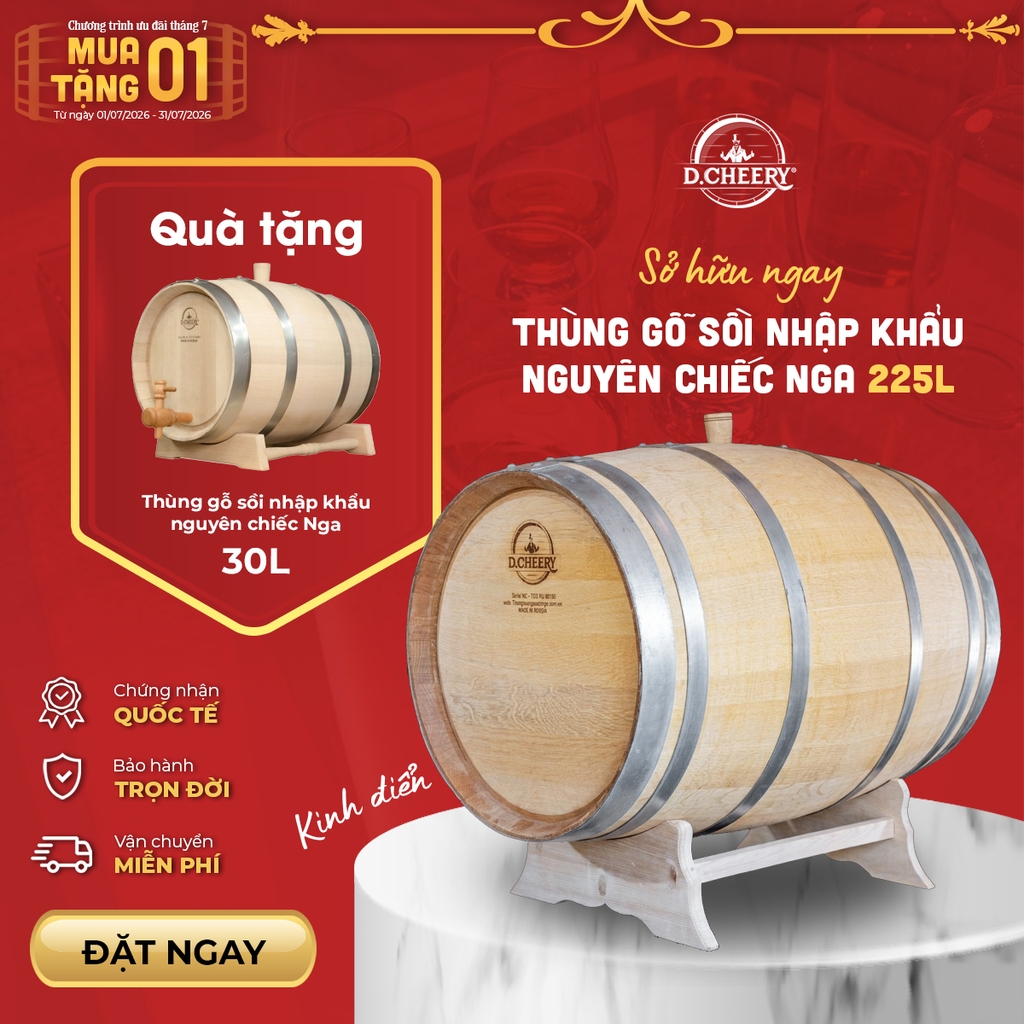 Thùng gỗ sồi nhập khẩu nguyên chiếc Nga 225L