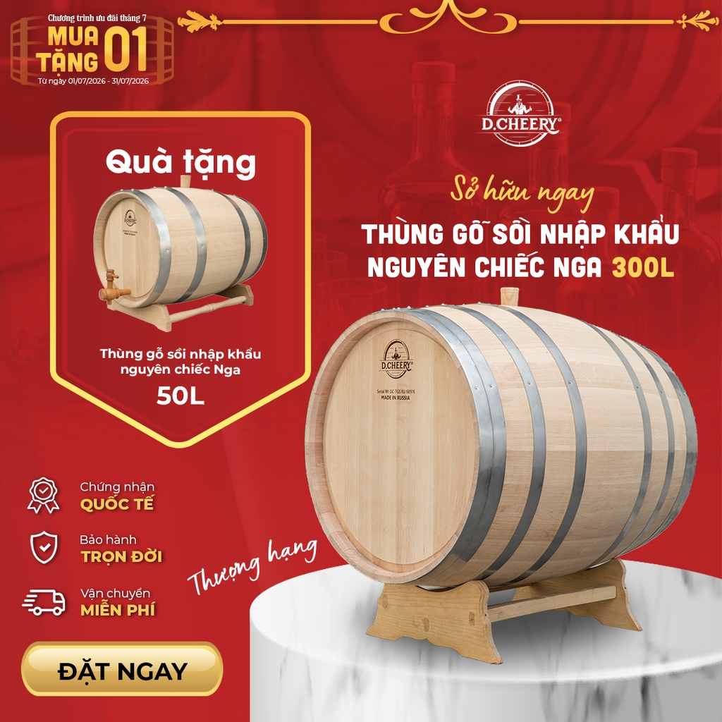 Thùng gỗ sồi nhập khẩu nguyên chiếc Nga 300L