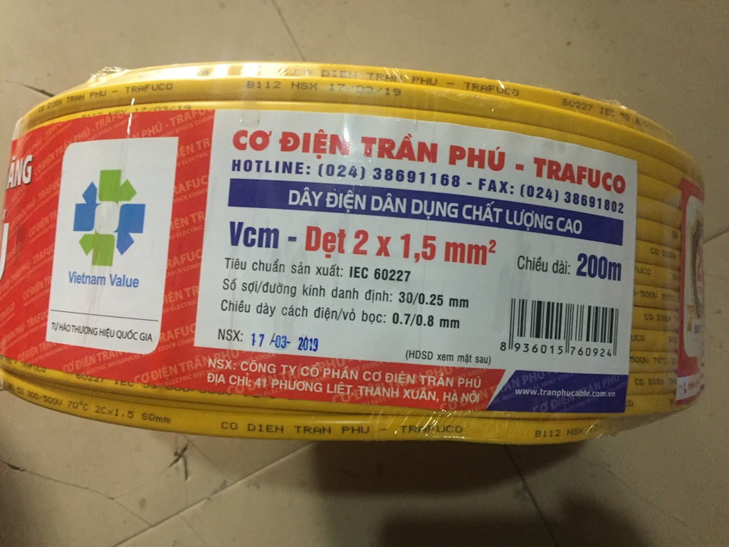 Dây dẹt Cu/PVC/PVC 2x1,5 Trần Phú