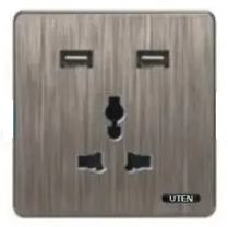 Bộ ổ cắm 3 chấu đa năng và 2 USB màu nâu S400 Uten (S400GZ13/2NU)