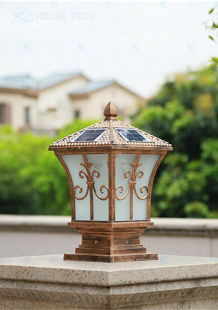 Đèn trụ cổng năng lượng mặt trời 250x250 (hình lồng đèn hoa văn mũi tên)