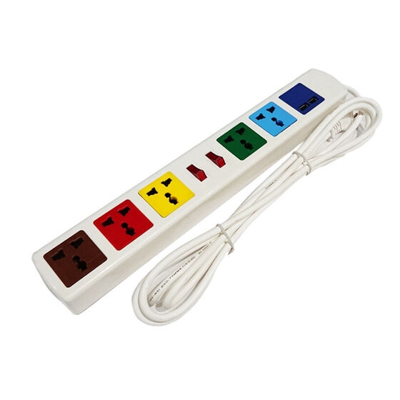 Ổ cắm kéo dài 5 ổ 3 chấu, có cổng sạc USB 5V-1A (3m) màu trắng
