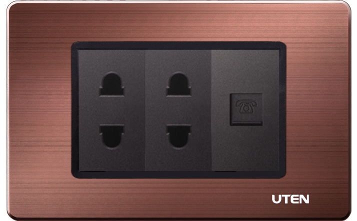 Bộ ổ cắm đôi 2 chấu + hạt điện thoại Uten A8-2PCZ2/TELSS/PM3