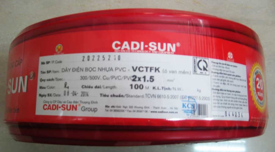 Dây Cu/PVC/PVC 2x1,5 Cadisun
