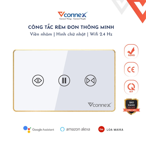 Công tắc rèm thông minh Vconnex - Dành cho rèm đơn, có viền nhôm