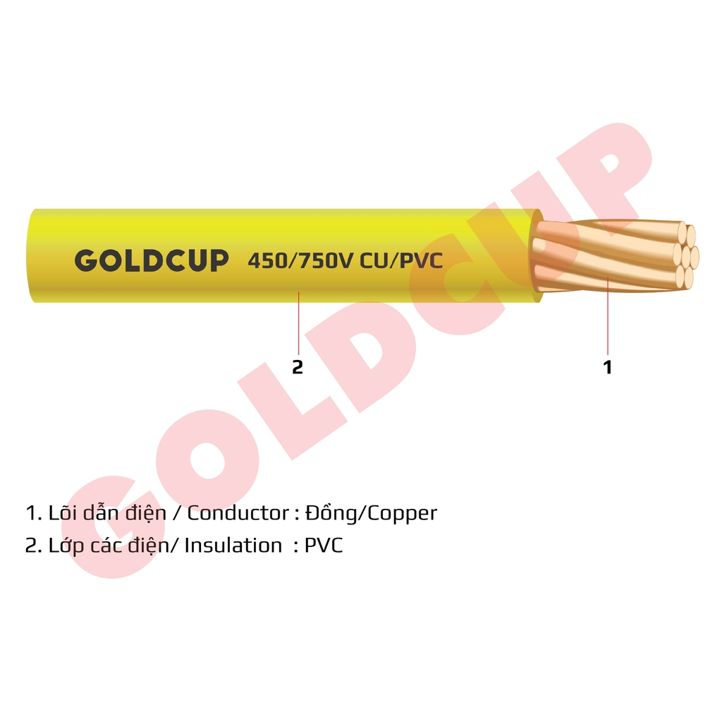 Cáp điện Cu/PVC 1x10 0.6/1kV Goldcup