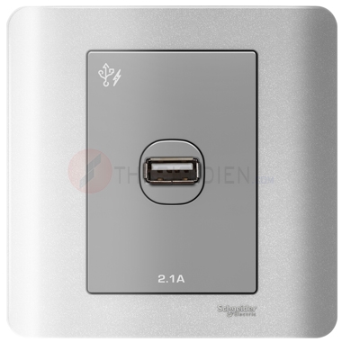 Bộ ổ sạc USB đơn 2.1A màu xám Zencelo - Schneider (E8431USB_SA_G19)