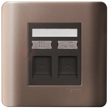 Bộ ổ cắm điện thoại và ổ cắm mạng cat6 màu đồng Zencelo - Schneider (E8432TDRJS_6SZ_G19)