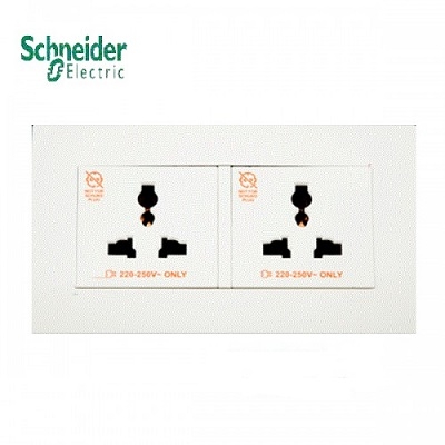 Bộ ổ cắm đôi đa năng 13A Vivace màu trắng Schneider (KBT413S_WE_G19)