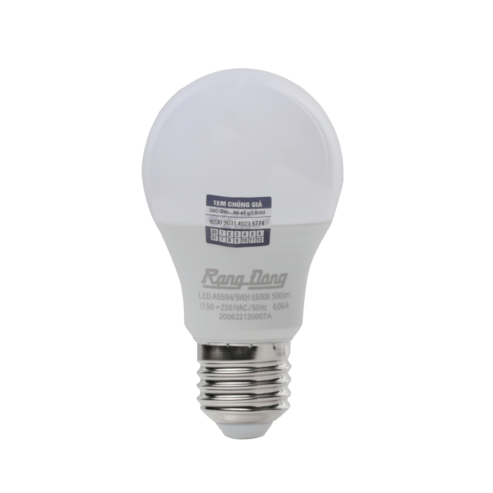 Bóng đèn Led Bulb tròn 5W Rạng Đông (A55N4/5W.H) 6.500K