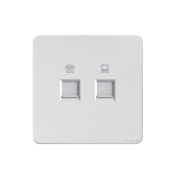 Bộ ổ cắm điện thoại+mạng CAT6 màu trắng K3 Simon (575229)
