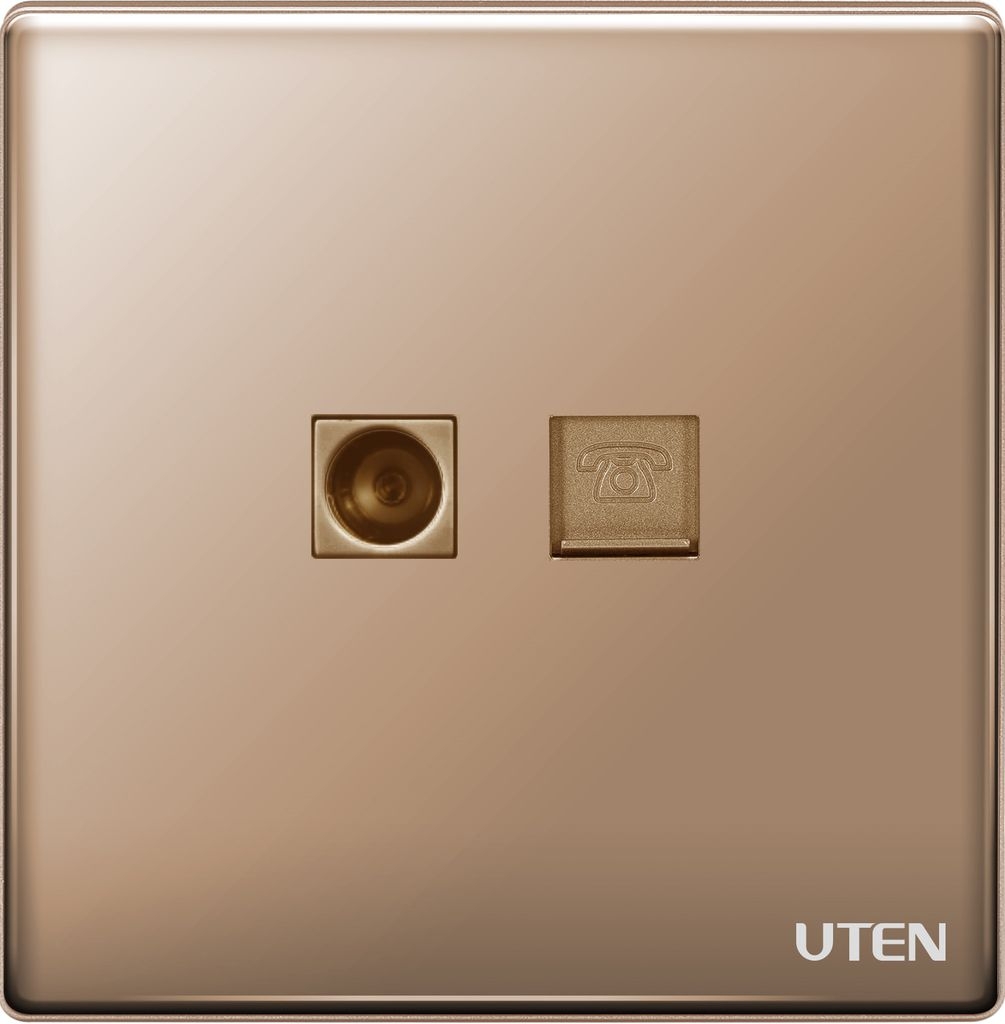 Bộ ổ cắm tivi + điện thoại màu vàng Z9 Uten (Z9TVTEL)