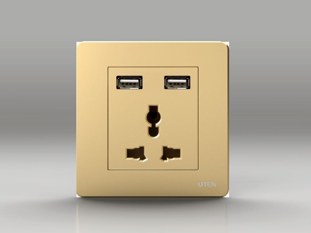 Bộ ổ cắm 3 chấu và 2 ổ cắm USB Uten Q7GZ13/2NU