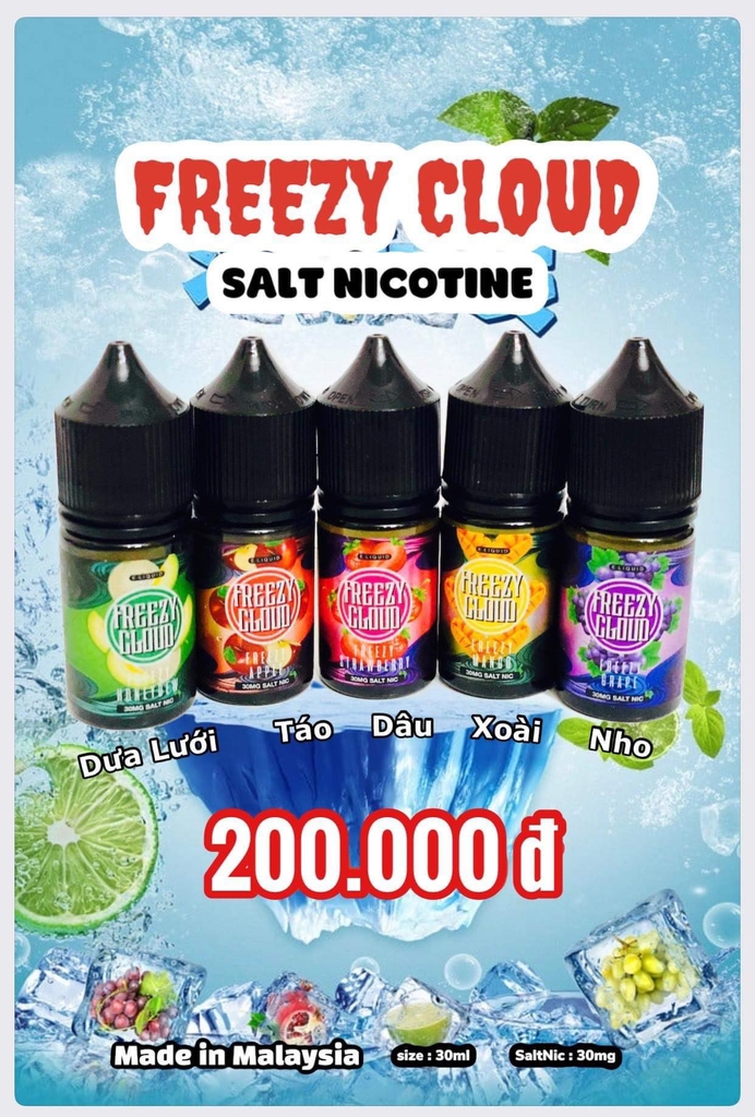 Tinh dầu salt nic Malay Frenzy cloud Táo lạnh- Dung tích 30ml salt nic chính hãng