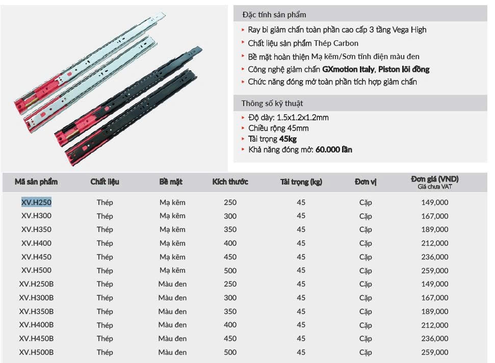 Ray Bi Giảm Chấn Toàn Phần Cao Cấp XV.H500B