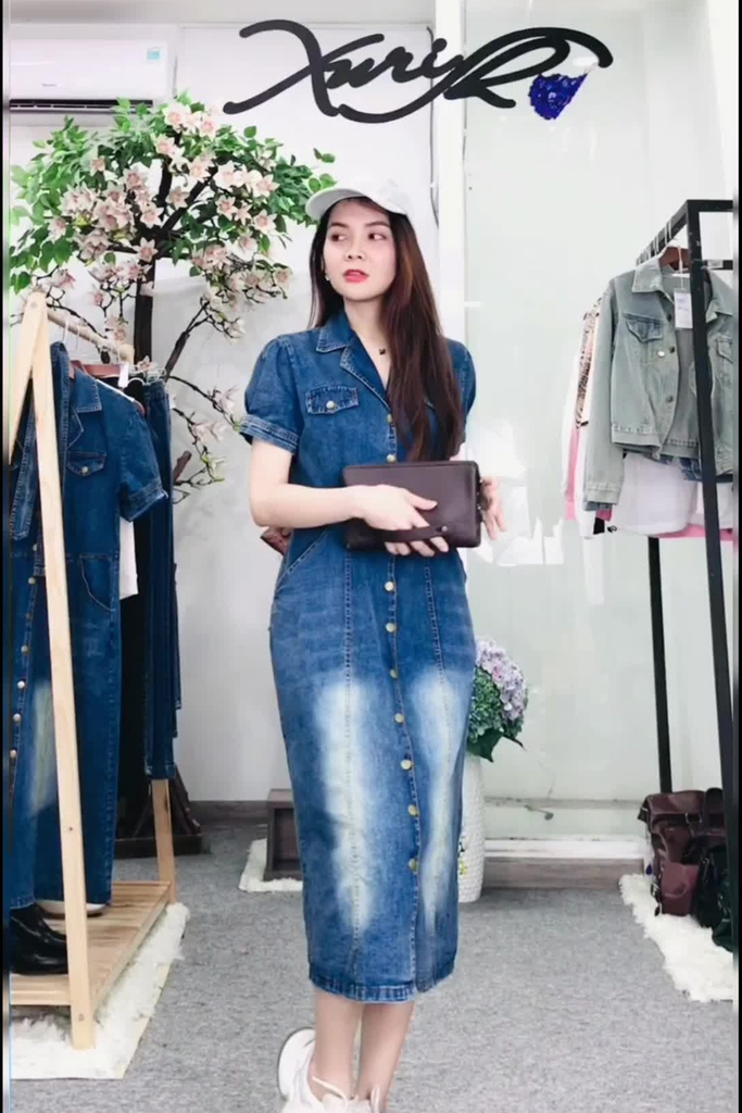 Chân váy Jean dài dáng cv bò jeans chữ A xẻ tà ,chân váy bò cạp cao phong  cách Hàn Quôc-MINXY SHOP - Váy Fashion