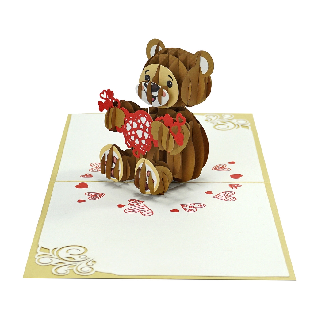 thiệp 3D hình gấu cho ngày valentine