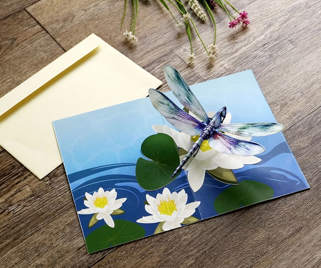 Thiệp 3D hoa Súng và Chuồn chuồn