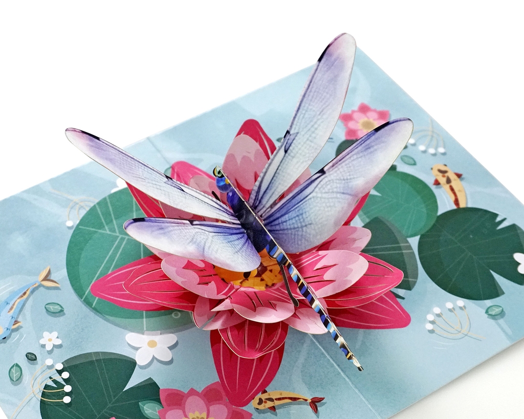 Thiệp 3D hoa sen và chuồn chuồn