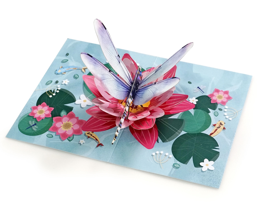 Thiệp 3D hoa sen và chuồn chuồn