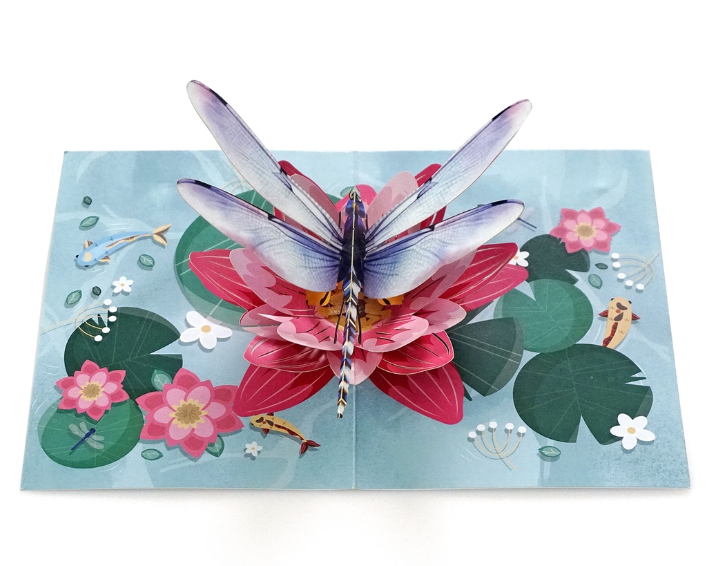 Thiệp 3D hoa sen và chuồn chuồn