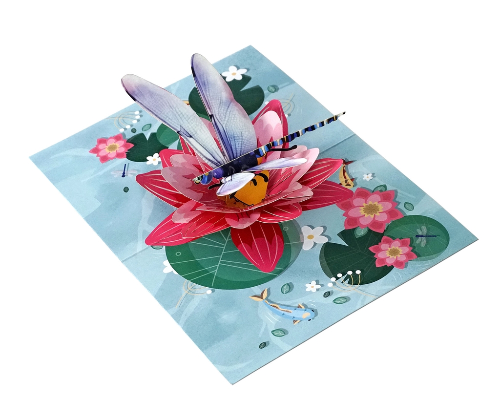 Thiệp 3D hoa sen và chuồn chuồn