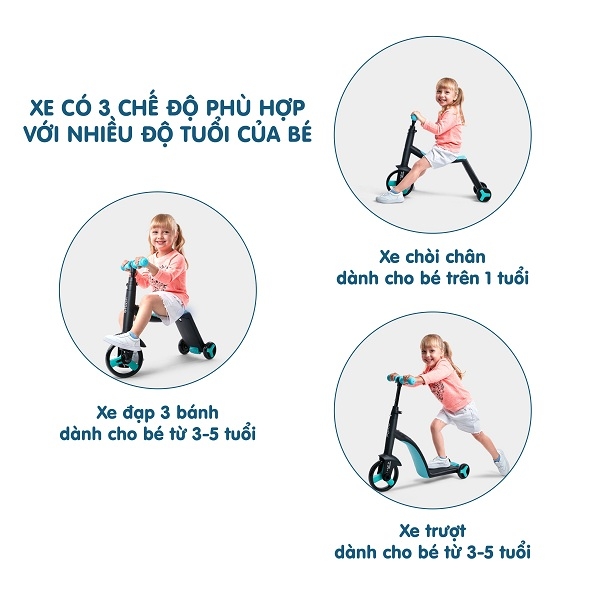 Xe chòi chân/ scooter/ xe đạp 3 bánh CAYABE Nadle 3 trong 1 TF3 màu vàng