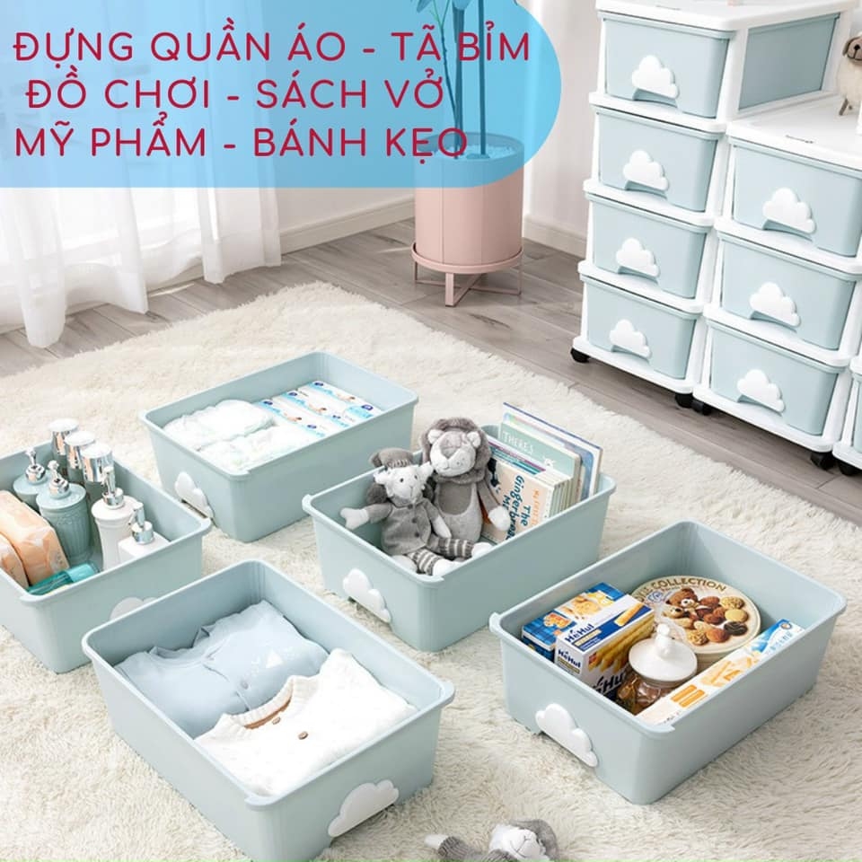 Tủ nhựa ngăn kéo 3-4-5 tầng tay nắm MÂY Hàn Quốc đựng quần áo, bỉm sữa, đồ dùng cho mẹ và bé màu xanh