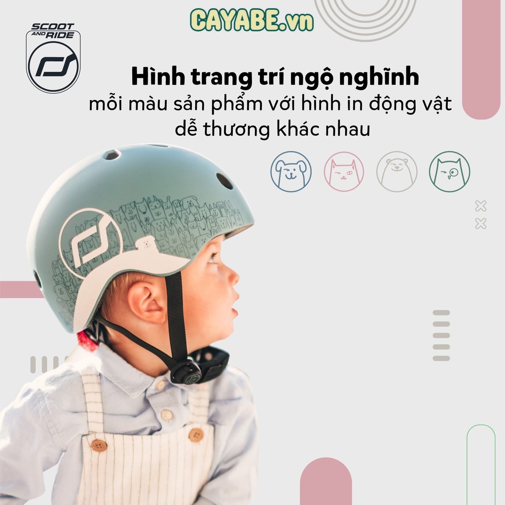 Mũ nón bảo hộ PHẢN QUANG cho bé xe đạp, xe scooter Scoot and Ride khi chơi thể thao - size XXS (màu xanh FOREST)